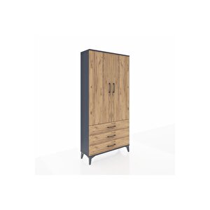 Arges Dolap 3 Raflı 3 Çekmeceli 2 Kapaklı 88x30x182 Antrasit-çam