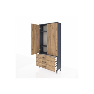 Arges Dolap 3 Raflı 3 Çekmeceli 2 Kapaklı 88x30x182 Antrasit-çam