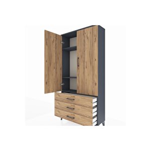 Arges Dolap 3 Raflı 3 Çekmeceli 2 Kapaklı 88x30x182 Antrasit-çam
