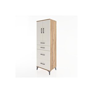 Hyperion Dolap Tek Raflı 4 Çekmeceli 2 Kapaklı 60x44x182 Çam-aytaşı