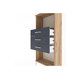 Arges Dolap Tek Raflı 3 Çekmeceli 60x30x134 Çam-antrasit