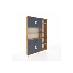 Arges Gardrop 10 Raflı Tek Çekmeceli 4 Kapaklı 132x30x195 Çam-antrasit