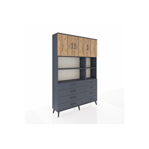 Arges Dolap 8 Raflı 8 Çekmeceli 3 Kapaklı 132x30x195 Antrasit-çam/antrasit