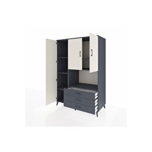 Kronos Dolap 6 Raflı 3 Çekmeceli 3 Kapaklı 132x59x195 Antrasit-aytaşı/antrasit