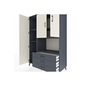 Kronos Dolap 6 Raflı 3 Çekmeceli 3 Kapaklı 132x59x195 Antrasit-aytaşı/antrasit