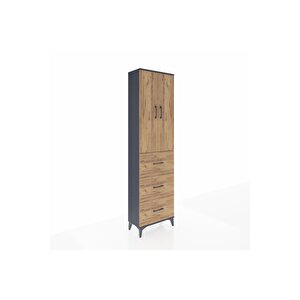 Arges Dolap 3 Raflı 3 Çekmeceli 2 Kapaklı 60x30x221 Antrasit-çam