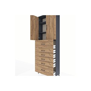 Arges Dolap 3 Raflı 6 Çekmeceli 2 Kapaklı 88x30x243 Antrasit-çam