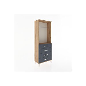 Arges Dolap Tek Raflı 4 Çekmeceli Tek Askılı 60x30x163 Çam-antrasit