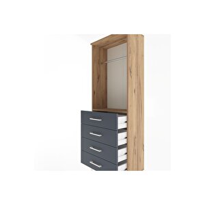 Arges Dolap Tek Raflı 4 Çekmeceli Tek Askılı 60x30x163 Çam-antrasit