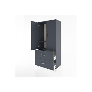 Hyperion Dolap 2 Raflı 2 Çekmeceli 2 Kapaklı 88x44x195 Antrasit-antrasit