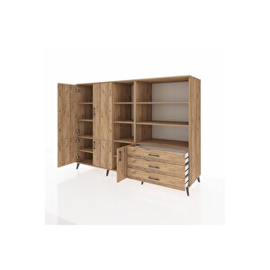 Kronos Dolap 11 Raflı 3 Çekmeceli 5 Kapaklı 220x59x163 Çam-çam