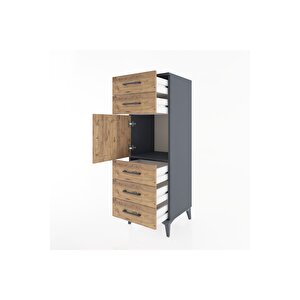 Hyperion Dolap Tek Raflı 5 Çekmeceli Tek Kapaklı 44x44x134 Antrasit-çam