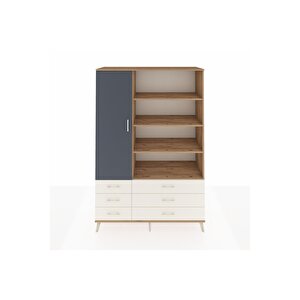 Hyperion Dolap 8 Raflı 6 Çekmeceli Tek Kapaklı  132x44x195 Çam-antrasit/aytaşı