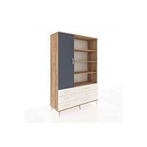 Hyperion Dolap 8 Raflı 6 Çekmeceli Tek Kapaklı  132x44x195 Çam-antrasit/aytaşı