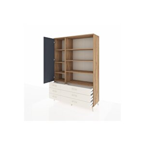 Hyperion Dolap 8 Raflı 6 Çekmeceli Tek Kapaklı  132x44x195 Çam-antrasit/aytaşı