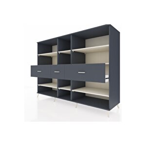 Kronos Dolap 9 Raflı 3 Çekmeceli  220x59x163 Antrasit-aytaşı/antrasit
