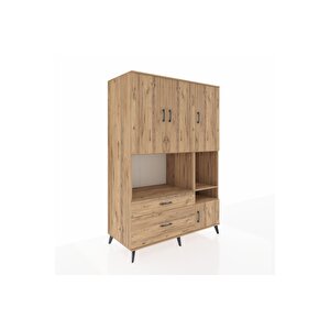 Kronos Dolap 7 Raflı 2 Çekmeceli 4 Kapaklı 132x59x195 Çam-çam/çam