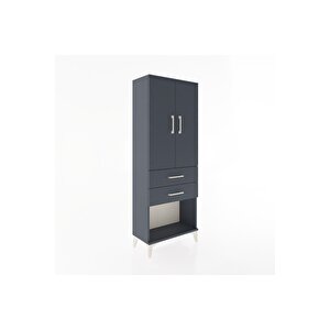 Arges Dolap Tek Raflı 2 Çekmeceli Tek Askılı 60x30x163 Antrasit-antrasit