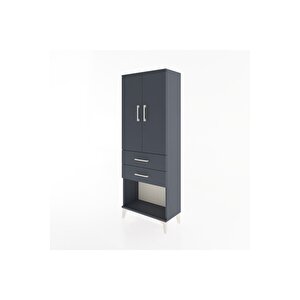 Arges Dolap Tek Raflı 2 Çekmeceli Tek Askılı 60x30x163 Antrasit-antrasit