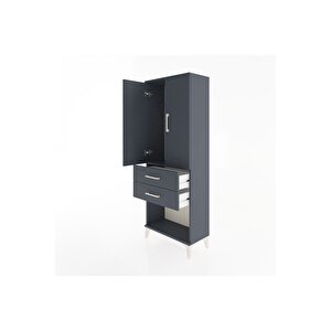 Arges Dolap Tek Raflı 2 Çekmeceli Tek Askılı 60x30x163 Antrasit-antrasit