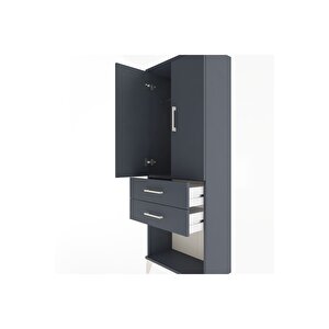 Arges Dolap Tek Raflı 2 Çekmeceli Tek Askılı 60x30x163 Antrasit-antrasit