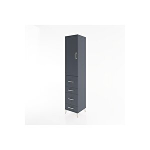 Hyperion Dolap 3 Raflı 4 Çekmeceli Tek Kapaklı 44x44x221 Antrasit-antrasit