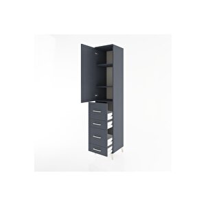 Hyperion Dolap 3 Raflı 4 Çekmeceli Tek Kapaklı 44x44x221 Antrasit-antrasit