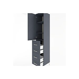 Hyperion Dolap 3 Raflı 4 Çekmeceli Tek Kapaklı 44x44x221 Antrasit-antrasit