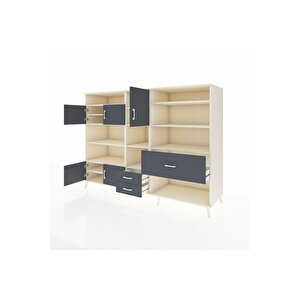 Kronos Dolap 13 Raflı 3 Çekmeceli 5 Kapaklı 220x59x163 Aytaşı-antrasit