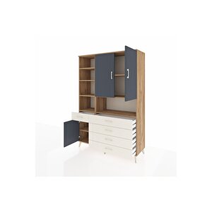 Hyperion Dolap 8 Raflı 5 Çekmeceli 3 Kapaklı 132x44x195 Çam-antrasit/aytaşı