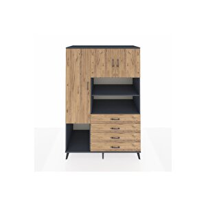 Kronos Dolap 7 Raflı 4 Çekmeceli 3 Kapaklı 132x59x195 Antrasit-çam/çam