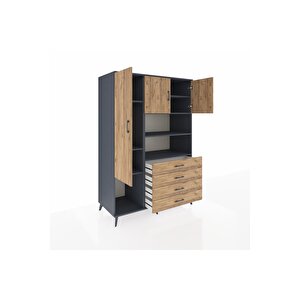 Kronos Dolap 7 Raflı 4 Çekmeceli 3 Kapaklı 132x59x195 Antrasit-çam/çam