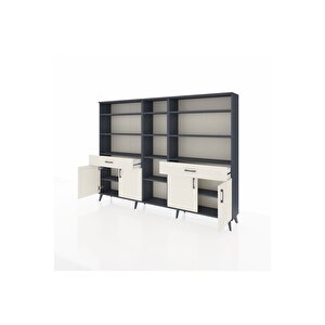 Arges Dolap 12 Raflı 2 Çekmeceli 4 Kapaklı 220x30x163 Antrasit-aytaşı