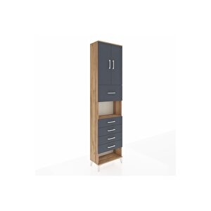 Arges Dolap 3 Raflı 5 Çekmeceli 2 Kapaklı 60x30x243 Çam-antrasit
