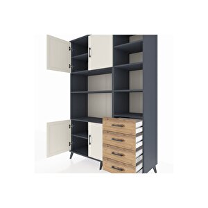 Hyperion Dolap 9 Raflı 4 Çekmeceli 4 Kapaklı 132x44x195 Antrasit-aytaşı/çam
