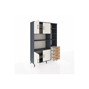 Hyperion Dolap 9 Raflı 4 Çekmeceli 4 Kapaklı 132x44x195 Antrasit-aytaşı/çam