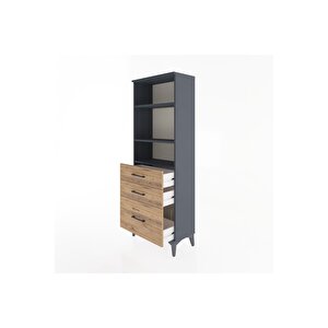 Arges Dolap 3 Raflı 3 Çekmeceli 60x30x163 Antrasit-çam