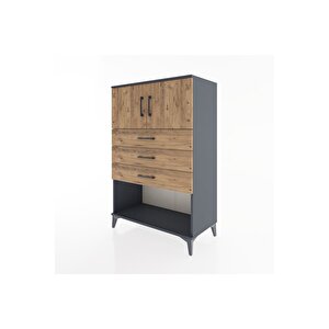 Hyperion Dolap Tek Raflı 3 Çekmeceli 2 Kapaklı 88x44x134 Antrasit-çam