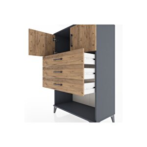 Hyperion Dolap Tek Raflı 3 Çekmeceli 2 Kapaklı 88x44x134 Antrasit-çam