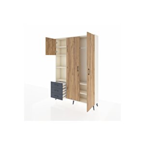 Arges Dolap 6 Raflı 3 Çekmeceli Tek Askılı 132x30x195 Aytaşı-çam/antrasit
