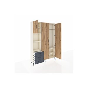 Arges Dolap 6 Raflı 3 Çekmeceli Tek Askılı 132x30x195 Aytaşı-çam/antrasit