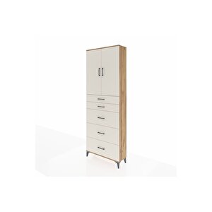Arges Dolap 3 Raflı 5 Çekmeceli 2 Kapaklı 88x30x243 Çam-aytaşı