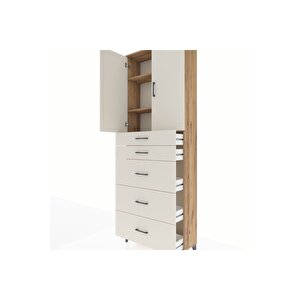Arges Dolap 3 Raflı 5 Çekmeceli 2 Kapaklı 88x30x243 Çam-aytaşı