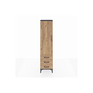 Arges Dolap Tek Raflı 3 Çekmeceli Tek Askılı 44x30x182 Antrasit-çam