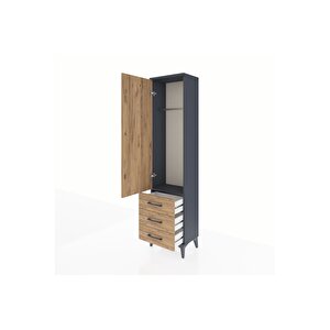 Arges Dolap Tek Raflı 3 Çekmeceli Tek Askılı 44x30x182 Antrasit-çam