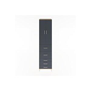 Hyperion Dolap 3 Raflı 5 Çekmeceli 2 Kapaklı 60x44x243 Çam-antrasit