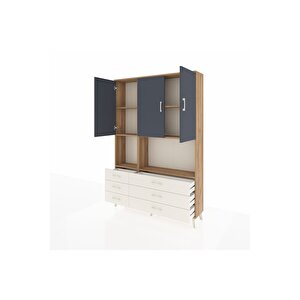 Arges Dolap 6 Raflı 6 Çekmeceli 3 Kapaklı 132x30x195 Çam-antrasit/aytaşı