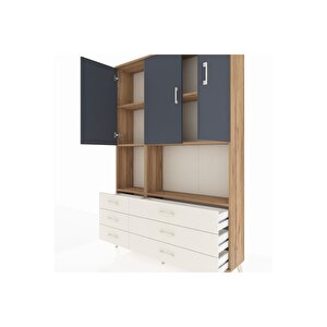 Arges Dolap 6 Raflı 6 Çekmeceli 3 Kapaklı 132x30x195 Çam-antrasit/aytaşı