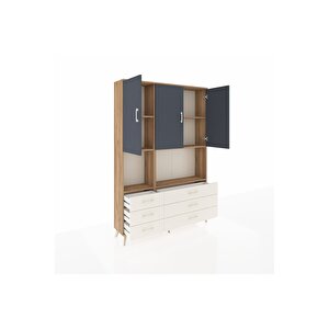 Arges Dolap 6 Raflı 6 Çekmeceli 3 Kapaklı 132x30x195 Çam-antrasit/aytaşı