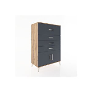 Hyperion Dolap 4 Çekmeceli 2 Kapaklı 88x44x134 Çam-antrasit
